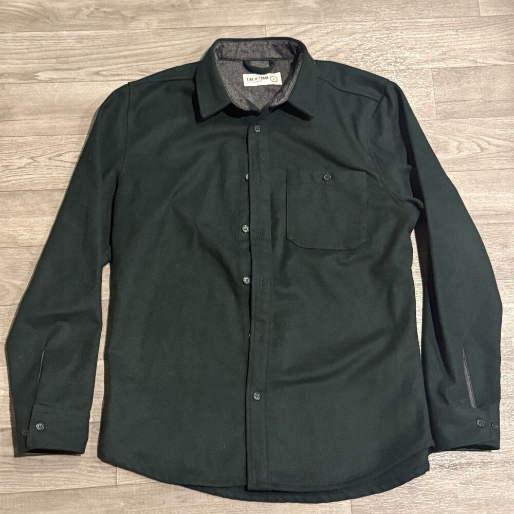Line Of Trade Shirt Mens L Green Wool Blend Flannel Button Up Long Sleeve Work